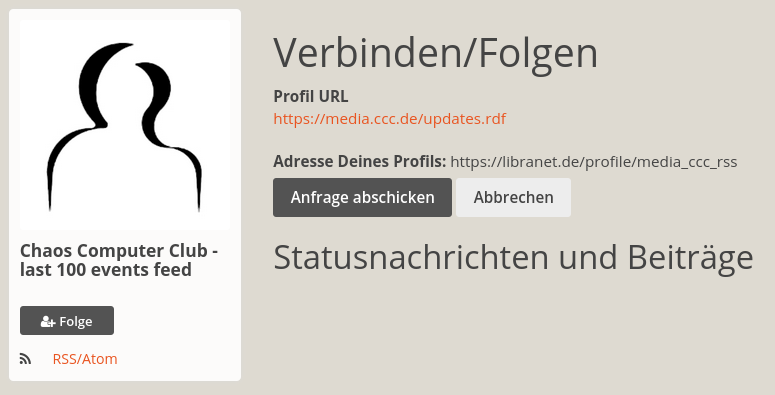 Screenshot: Kontaktanfrage an RSS-Feed